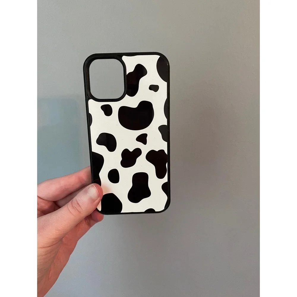 Phone Case iPhone 12 Mini Unisex Black White Cow Print Spotted Animal Pattern